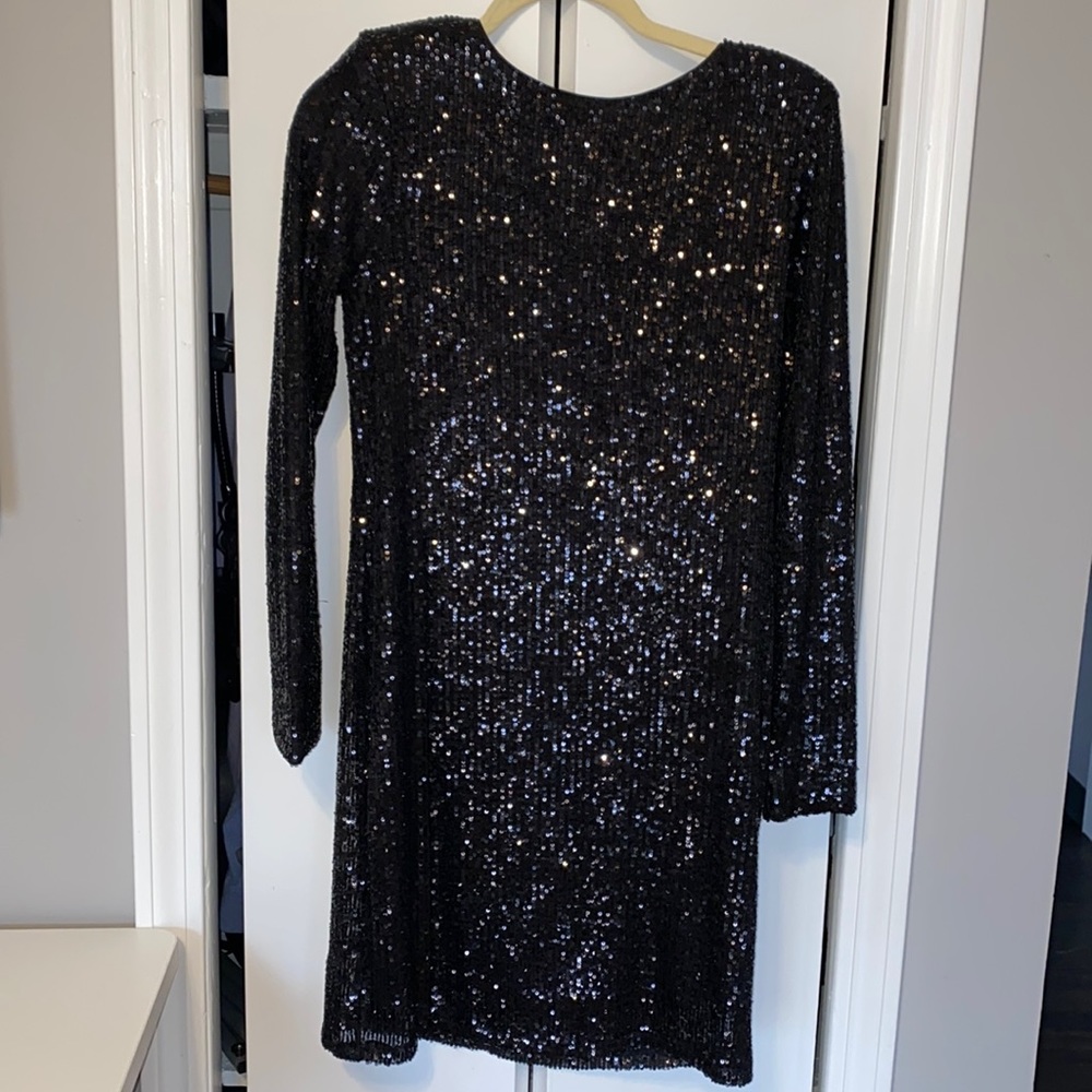 Long Sleeve Black Sequin Dress